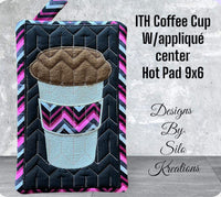 ITH COFFEE CUP WITH APPLIQUE CENTER HOT PAD 9X6