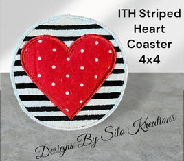 ITH STRIPED WITH HEART APPLIQUE COASTER 4X4