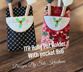 ITH HOLLY POT HOLDER WITH POCKET 9X6