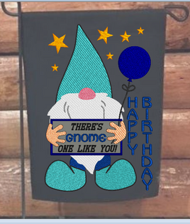 Silo Happy Birthday Gnome with Banner (applique) 9x6