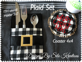 Plaid Set Utensil holder, Coaster