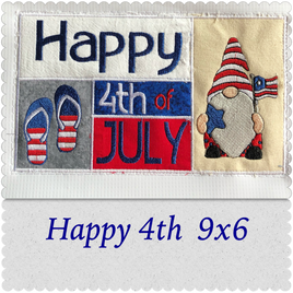 ITH Happy 4th Of July Gnome Banner (9x6)  Applique